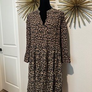 Maeve Black and Brown Animal Print Long Sleeve Dress - NWT